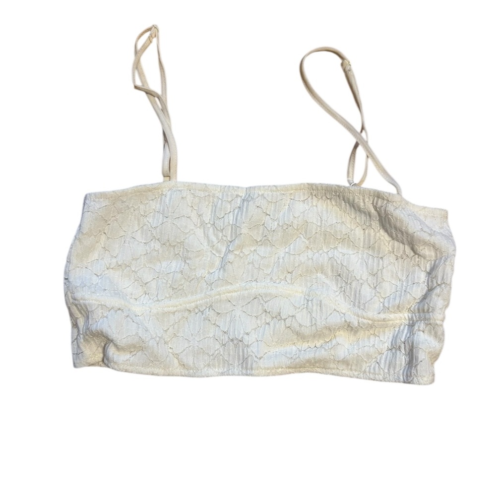 ZARA WHITE FLORAL LACE CROP TOP WITH ADJUSTABLE SPAGHETTI STRAPS🤍